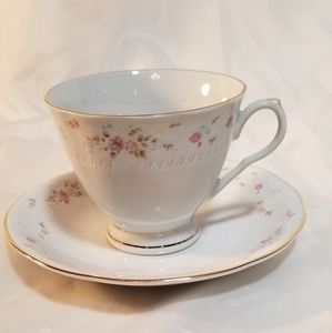 TEA CUP SAUCER Pink White Floral Flower Set China